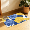 Blue Yellow Flowers Pet Feeding Mat, Quick Dry Absorbent Water Bowl Mat for Dogs and Cats, Anti-Slip Bottom, Indoor Use – 16x24 Inch