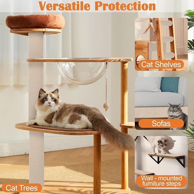 Cat Scratch Furniture Protector - 78.7" x 17" Trimmable Self-Adhesive Cats Claws Scratch Pads, DIY Cat Climbing Couch Protector for Scratch Post Cat Tree Replacement Indoor (Khaki)