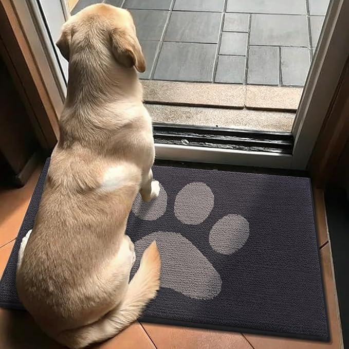 Buganda Dog Door Mat for Muddy Paws, Absorbent Dirt Trapper Non Slip Indoor Doormats, Washable Low-Profile Mat for Mud Dogs, Entryway Carpet for Inside Floor (70x47 Inches, Dark Grey)