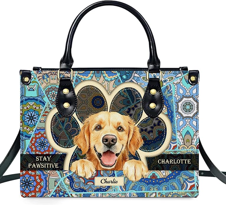 Personalized Pet Mom Leather Handbag – Custom Name Dog Cat Photo Purse, Pet Lover Gifts for Women, Christmas