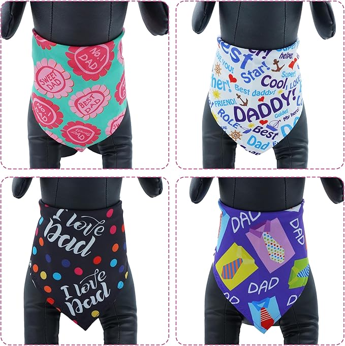 30 Pcs Fathers Day Small Dog Bandanas Bulk 25 Inch Love Dad Dog Bandanas for Medium Dogs Breed Best Dad Dogs Bandana Large Cats Grooming M
