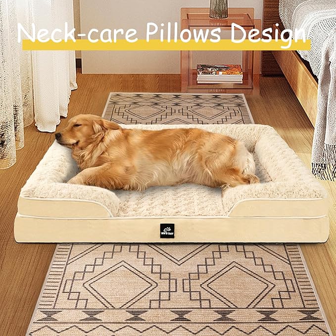 Orthopedic Dog Bed for Large Medium Sized, Washable Memory Foam Large Dog Bed, Durable Medium Pet Sofa with Removable Cover, Washable Waterproof Pet Couch Beds(Beige, XL)