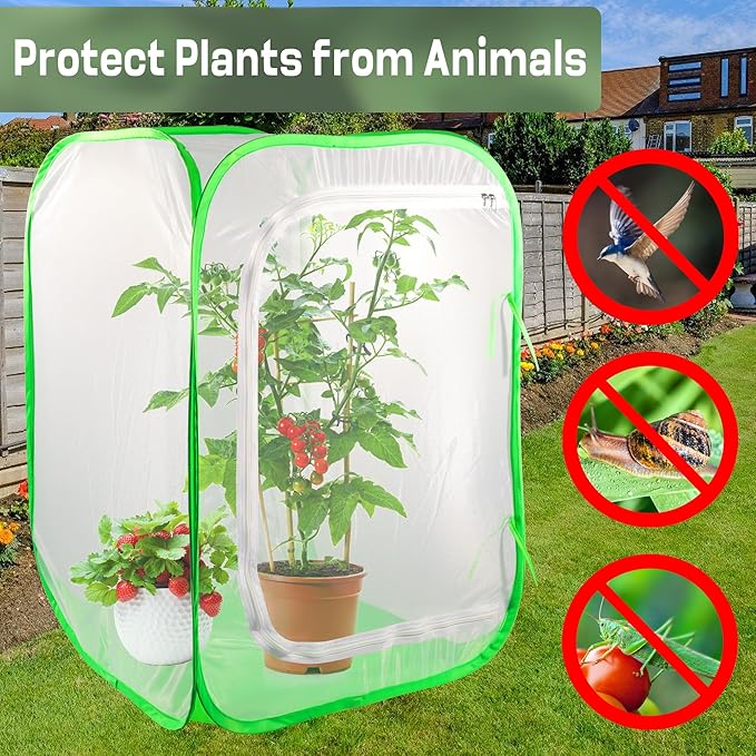 Mesh Plant Tent Enclosure, Pop-Up Cage Plant Cover, Outdoor Garden Protection Guard for Pests, Bird, Pest (28 x 28 x 48 Inches)