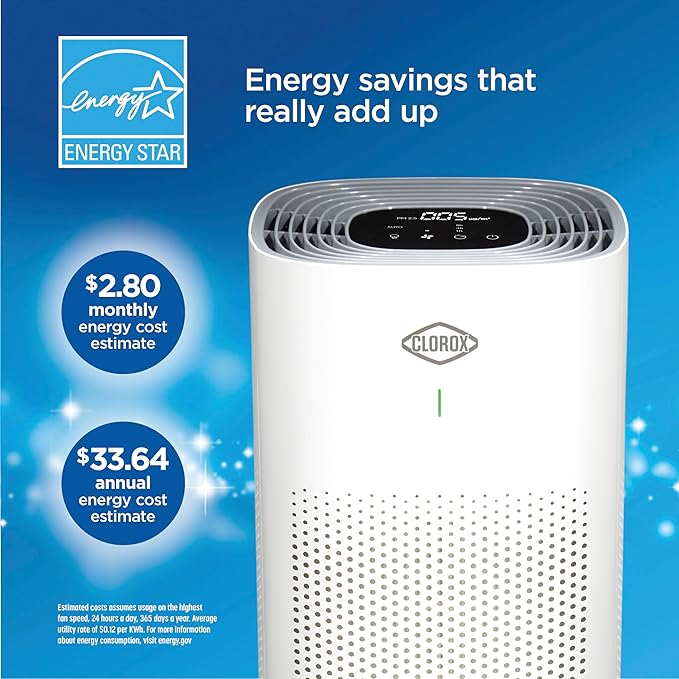 Clorox HEPA Air Purifiers for Home, True HEPA Filter, XL Rooms Up to 2,200 Sq Ft, Removes 99.9% of Mold, Viruses, Wildfire Smoke, Allergens, Pet Allergies, Dust, AUTO Mode, Whisper Quiet
