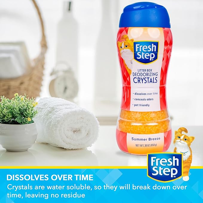 Fresh Step Cat Litter Crystals Deodorizer, Non Toxic Odor Neutralizing Crystals for Litter Boxes that Help Control Smells and Keep Home Areas Fresh, Summer Breeze Scent, 30 Ounce