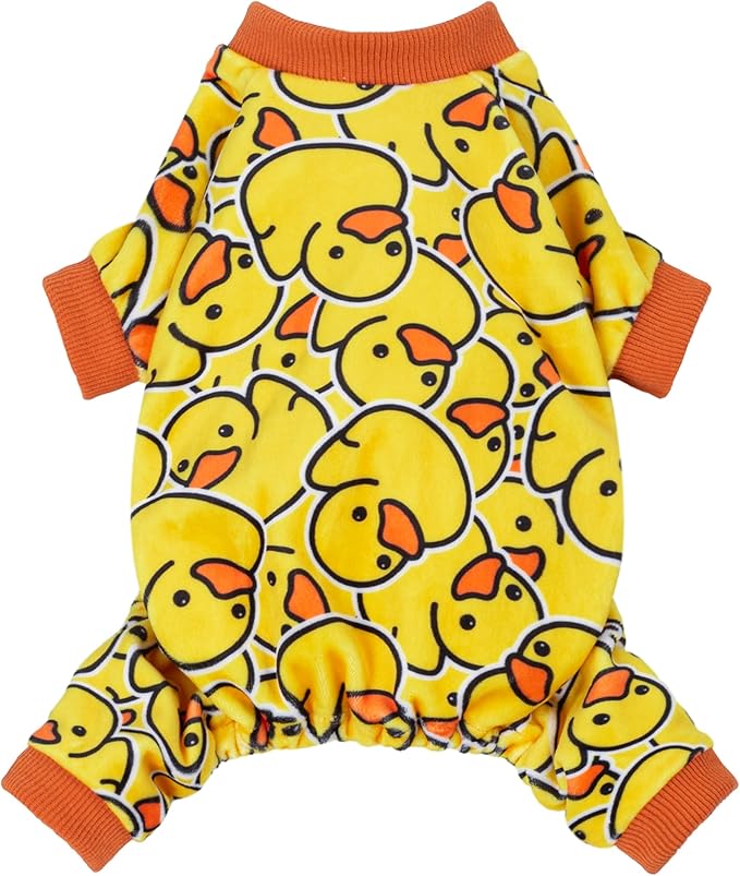 Fitwarm Funny Duck Dog Pajamas, Dog Winter Clothes for Small Dogs Girl, Lightweight Velvet Pet Jumpsuit, Cat Onesie, Yellow, XS