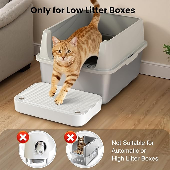 Litter Box Step, Litter Box Ramp/Catcher, Anti-Tracking & Easy to Clean, Ideal for Small & Elderly Cats (White)