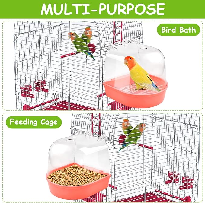 Supkiir 4Pcs Clear Bird Bath for Cage, Parakeet Bath Cage Accessories with Water Injectors, Hanging Bird Bath Box Parrot Bird Bathing Tub for Small Birds Cockatiel Conure Canary Budgies