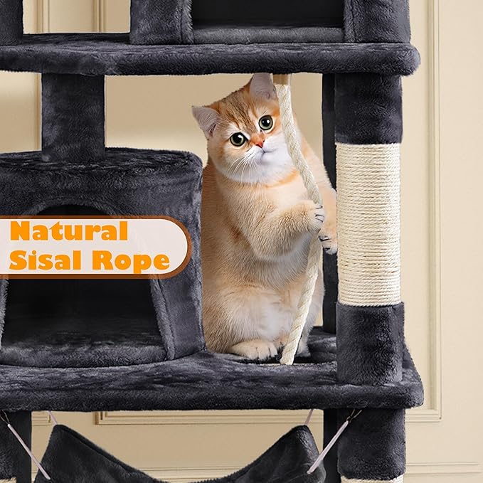 Yaheetech 62.5inches Cat Tree Cat Tower Cat Condo with Platform & Hammock, Scratching Posts for Kittens Pet Play House with Plush Perch for Indoor Activity Relaxing, Black