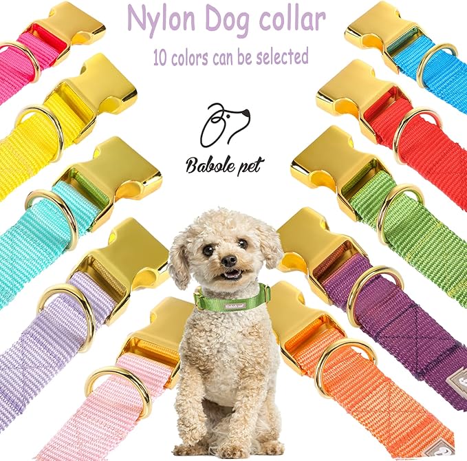 Nylon Dog Collar - Adjustable Green Soft Webbing Dog Collars for Small Medium Large Dogs Boy Girl Puppy Collar with Safety Metal Buckle S