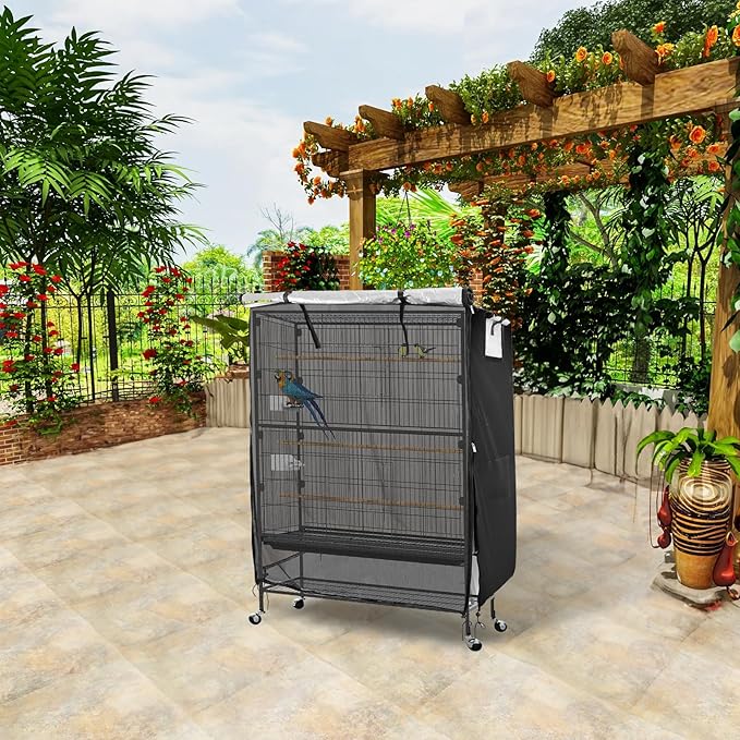 Bird Cage Covers for Night,38”L×23”W×51”H,420D Fabric Washable Waterproof Large Dust Pet Birdcage Breathable Warm Protection Cover,Distraction and Light Eliminator for Winter,Cats,Mink(with Mesh)