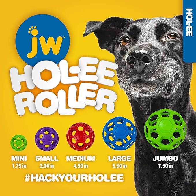 JW Pet HOL-ee Roller™, Dog Toy Puzzle Ball, Natural Rubber, Medium (4.5” Inch Diameter), Pink