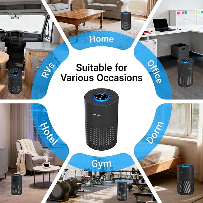 2 Pack Air Purifiers for Bedroom Home, Cobectal Air Cleaner with H14 True HEPA 3-in-1 Filter for Room up to 1050 ft², Sleep Mode & Aroma Function, Portable Air Purifiers for Office, Dorm, RVs, Black