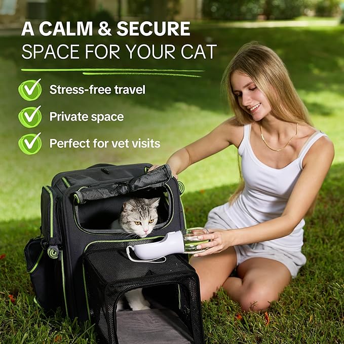 Cat Carrier Backpack for Travel & Car, 3-in-1 Expandable Cat & Small Dog Backpack Carrier up to 25 lbs, Breathable & Waterproof Pet Carrier