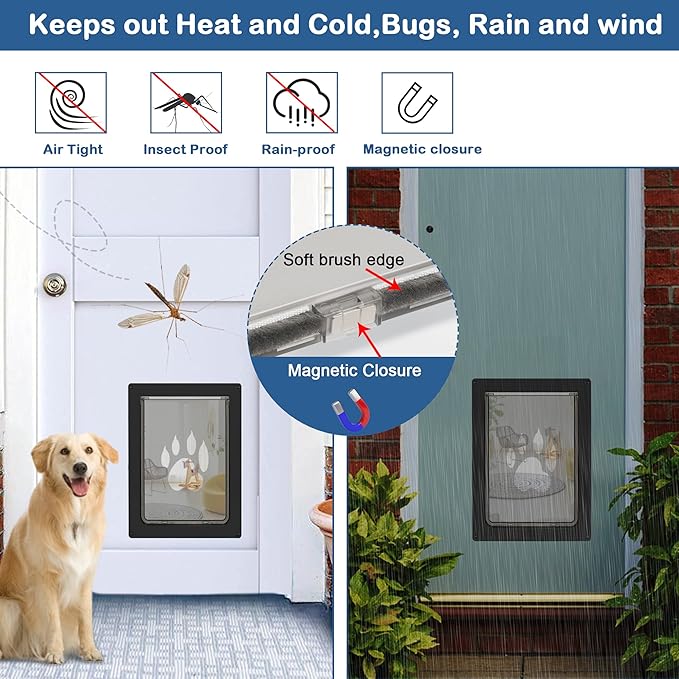 CEESC Large Dog Door for Pets Up to 100 lb, Weatherproof Pet Door for Cats and Dogs, Durable, Snap-in Closing Panel Included, Suitable for Interior and Exterior Doors (Large, Black)