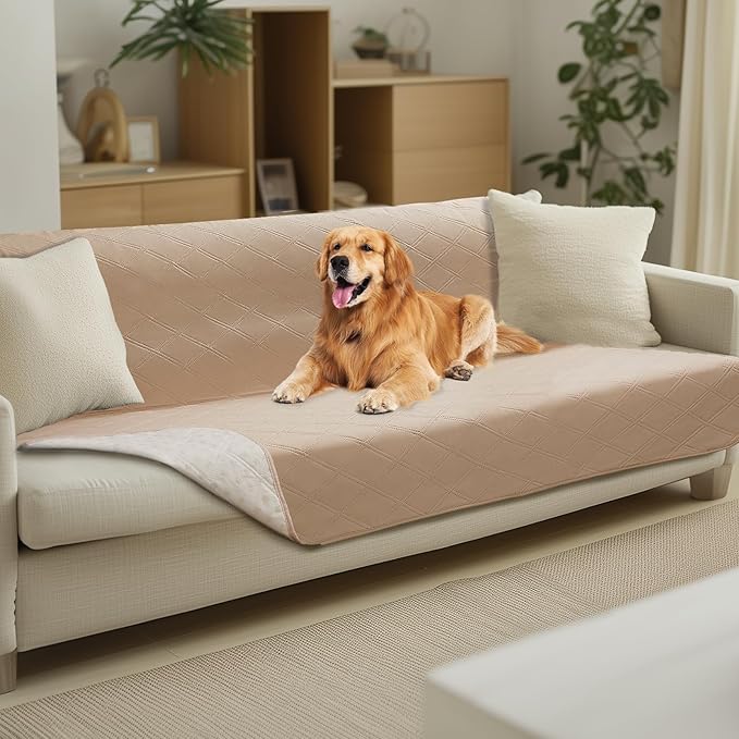 Luciphia 100% Waterproof Couch Cover Blanket for Dogs Anti-Slip Pet Couch Protector Sofa Mat Puppy Cat with Non-Slip Bottom, Beige, 52x82 Inch