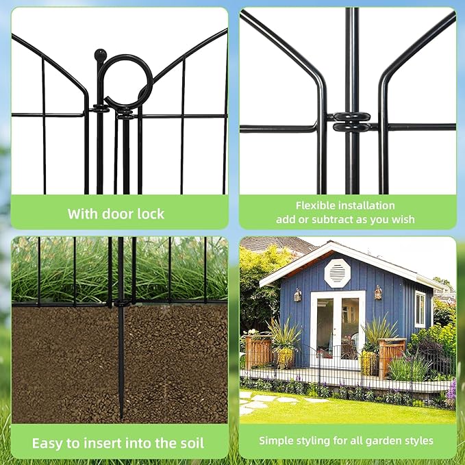Decorative Garden Fence 32in (H) x12ft (L), 5 Pack No Dig Fence Animal Barrier for Dog with Lock, Arched Flower Bed Edging, Wire Border Panel Fencing for Yard Patio Outdoor Decor