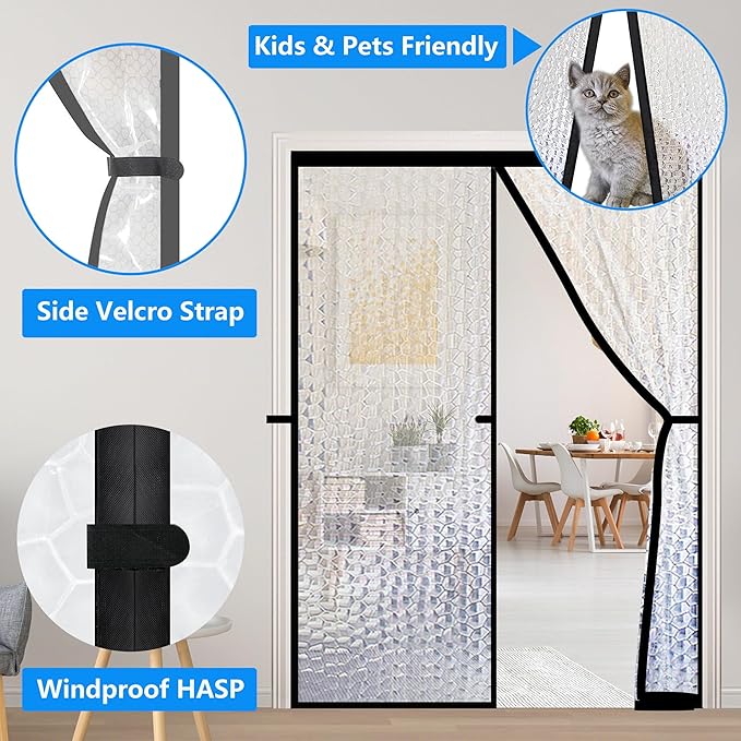 RELIANCER Magnetic Thermal Insulated Door Curtain,Waterproof EVA Door Cover,Fit Doors Size Up to 62"x80",Temperature Protection Insulated Doorway Curtain Partition,Patio Self-Closing Doors Net Screen