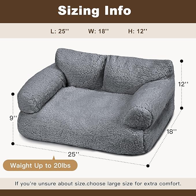 Large Cat Beds for Indoor Cats, Dog Couch Bed, Cute Cat Couch Sofas for Less 20lbs Kitten Puppy, Small Dog Sofas & Chairs with Removable Washable Cover, Soft Warm Pet Furniture, Gray