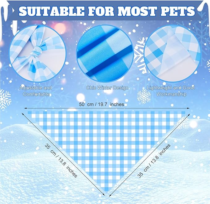 Abbylike 50 Pcs Plaid Dog Bandanas Bulk Blue Checkered Bandanas for Dogs Triangle Kerchief Bibs Scarf Set for Pet Holiday Costume Photo Props Accessories Pet Shops (19.7 x 13.8 x 13.8 Inch)