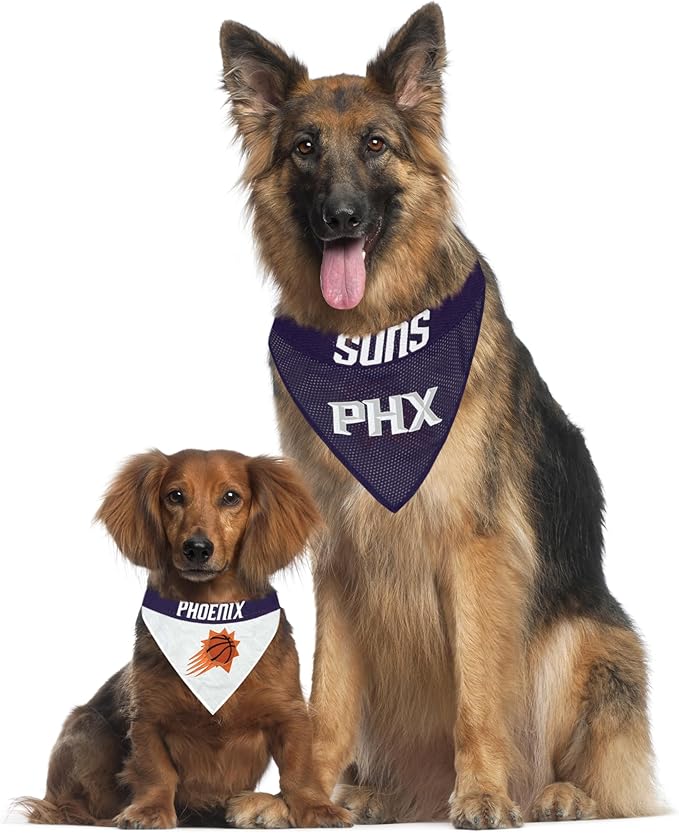 Pets First NBA Dog Bandana -Pheonix Suns Reversible Bandana. 2 Sided Home & Away Sports Bandana with a Premium Embroidery Team Logo, Small/Medium