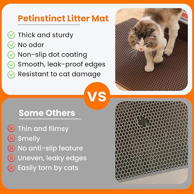 Extra Large Cat Litter Mat, 30x22 Inches Honeycomb Double Layer Cat Litter Trapping Mat, Non Slip Waterproof Urine Proof Large Kitty Litter Box Mat for Floor, Kitten Supplies, XL, Brown