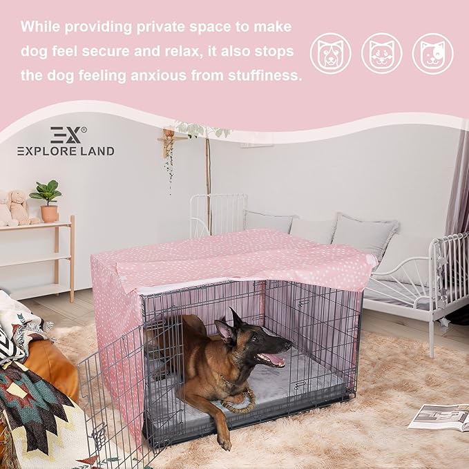 Explore Land Pattern Dog Crate Cover for 24 Inches Wire Cage, Heavy-Duty Polyester 1 2 3 Doors Standard Metal Pet Kennel Enclosure (Princess Pink)