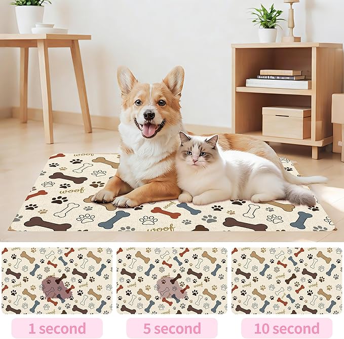 Dog Feeding Mat 20 x 12 Inch, Neutral Paw Bone Woof Dog Placemat Absorbent Quick-Dry for Food and Water, Waterproof Non Slip Rubber Pet Bowl Pad Mat for Floors