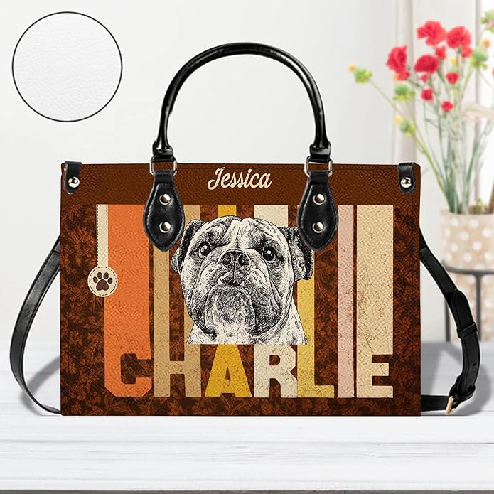 Personalized Pet Mom Leather Handbag – Custom Name Dog Cat Photo Purse, Pet Lover Gifts for Women, Christmas