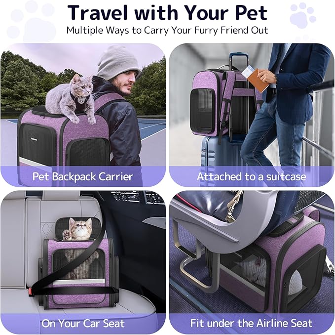 Cat Backpack Carrier with Detachable Play Tunnel, 2 in 1 Cat Tunnel Backpack Suitable for Carrying & Playing, Expandable Dog Carrier for Small Medium Kitten Puppy, Suitable for Travel Hiking Camping