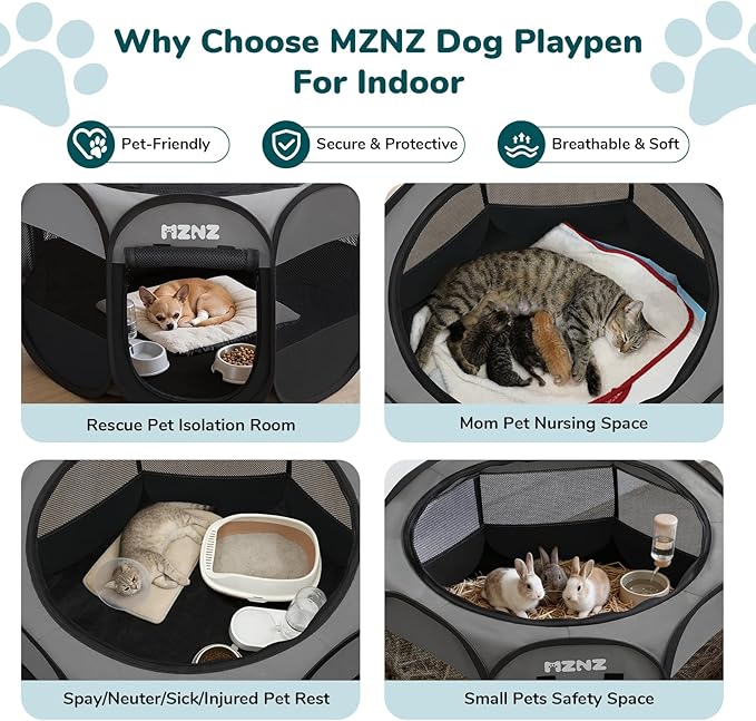 Dog Cat Playpen, Portable Puppy Pet Crate Indoor for Small Dogs Cats Rabbits, Foldable Dog Cage Enclosure for Outdoor, Pop Up Dogs Tent Kennel with Carrying Case, Dark Grey