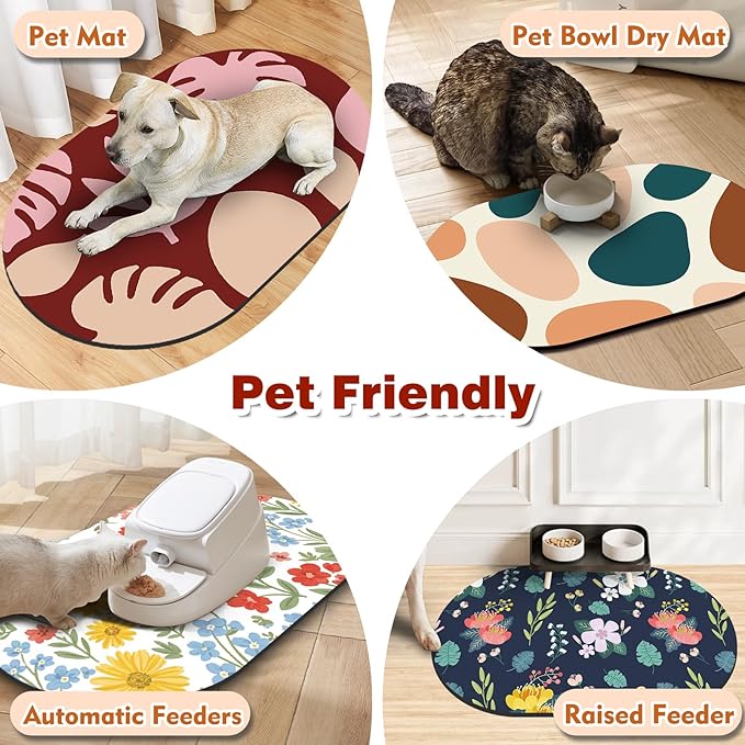 Cat Food Mat 24''x16'', Absorbent Cat Mats for Food and Water, Non-Slip Rubber Mat for Cats Bowls, Easy Store Pet Food Placemat, Mats for Under Cats Food Bowls, Fit with Kitchen, Living Room