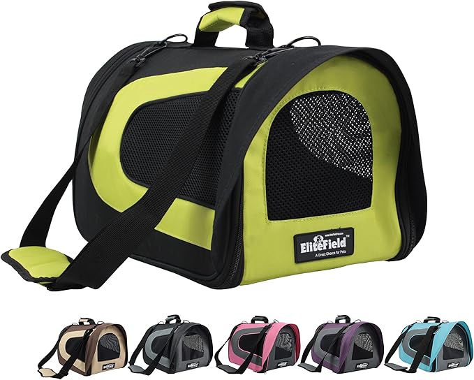 EliteField Deluxe Soft Pet Carrier (3 Year Warranty, Airline Approved), Multiple Sizes and Colors Available (18" L x 10" W x 11" H, Black+Lemon Green)