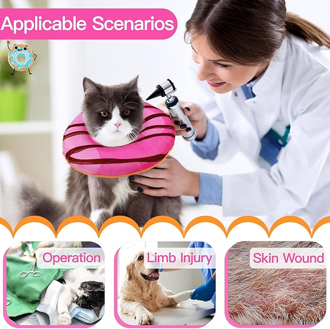 Cat Cone Collar Soft, Cute Cat Donut Collar After Surgery, Adjustable Kitten Recovery Cones to Stop Licking, Lightweight Neck Elizabethan Collars for Cats Kittens (Chocolate Pink, Medium)