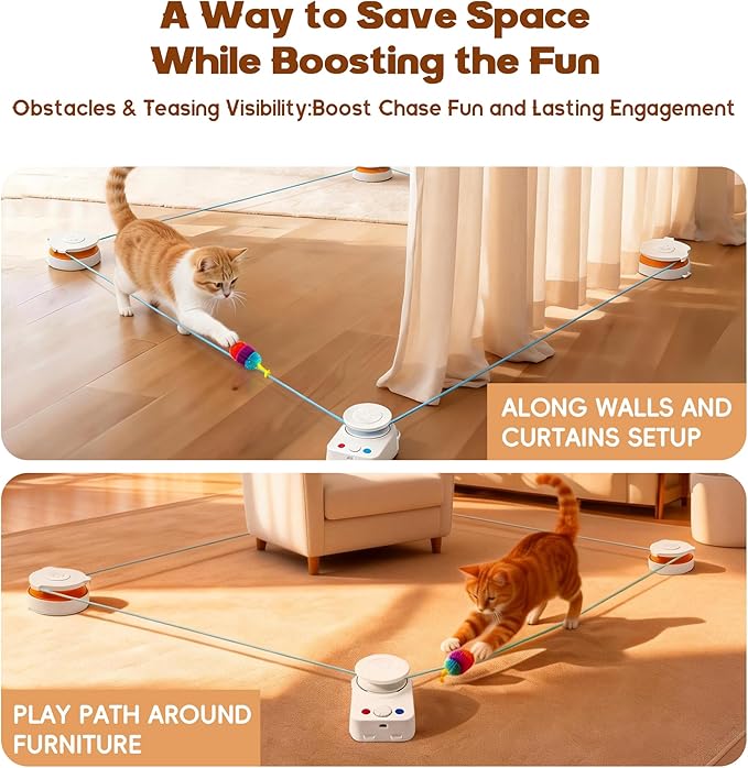 Interactive Cat Toy for Indoor Cats – Automatic Moving & Enrichment Toy for Indoor Cats/Kitten, Auto/Manual Control Cat Treadmill for Exercise & Mental Stimulation, Stimulating Chase Toys (H1K3)