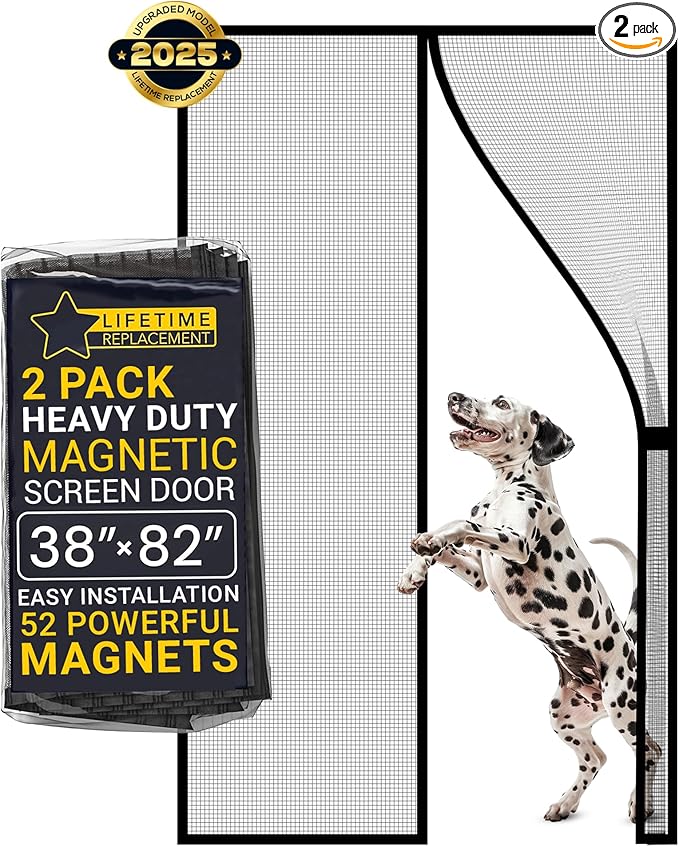 Flux Phenom Magnetic Screen Door (2 Pack) - Bugs Out, Breeze in - 9min Install Auto-Sealing Heavy Duty Double Stitched Mesh, Hands Free Sliding & Patio Doors Net, Pet & Kid Friendly, 38 x 82 Inch