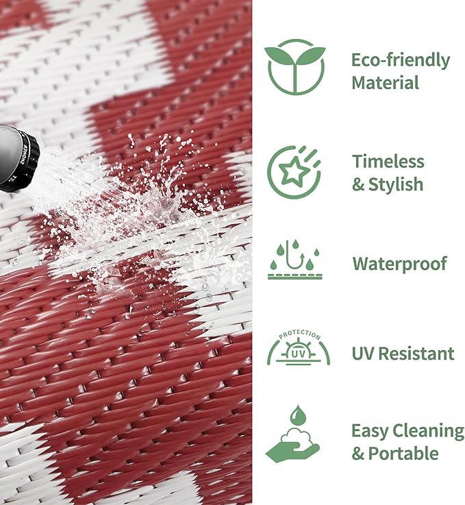 GENIMO Outdoor Rug for Patio Clearance, 6'x9' Reversible Plastic Straw Rugs, Lightweight Waterproof RV Camping Mat for Camper, Balcony, Deck, Backyard, Picnic, Red White