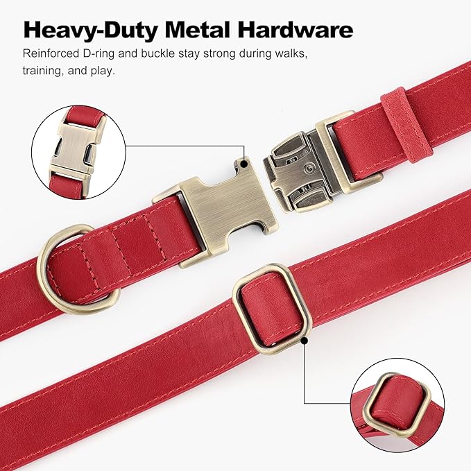 Plutus Pet Genuine Leather Dog Collar – Adjustable Pet Collar with Quick Release Metal Buckle, Soft Real Leather for Small Medium Large Dogs, Heavy Duty & Skin-Friendly (Red, XS)
