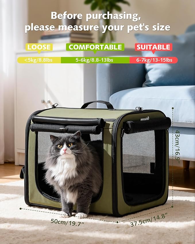 Pecute Dog Car Carrier Light Weight 19.7×16.9×14.8in, Dog Carrier Easy to Assemble, Dog Car Crate Portable and Breathable,Pet Carrier for Indoor and Outdoor, Dog Travel Crate with Curtain Green