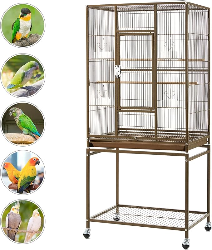 Topeakmart 53.5inch Large Bird Cage Metal Mobile Parrot Cage for Canary Pacific Parrotlet Lovebird Budgie Caique Senegal Green-cheeked Conure, Palmer Green