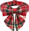 Christmas Plaid Dog Collar with Bow Tie– Adjustable Red & Green Checkered Dog Collar for Small Medium Large Dogs, Soft Xmas Plaid Puppy Collars with Quick Release Buckle M