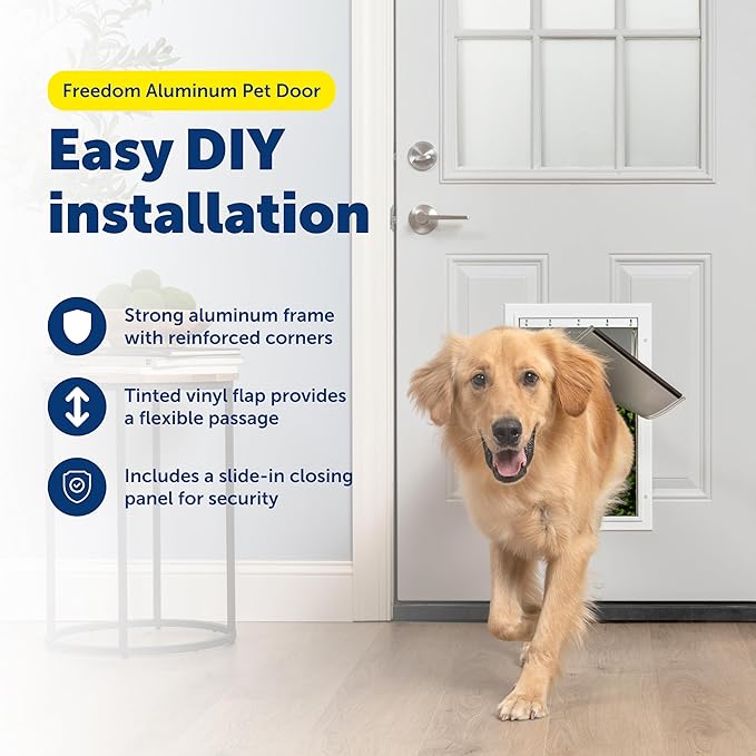 PetSafe Freedom Aluminum Pet Door - Easy Installation Heavy Duty Dog & Cat Door with Magnetic Tinted Flap - Long-Lasting Pet-Friendly Design - Large - for Dogs Up to 100 lb