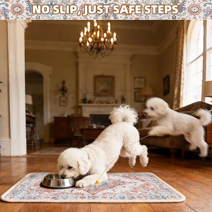 PUPTECK Dog Food Mat, Absorbent Pet Feeding Bowl Mat, Non-Slip Dog Mat for Food and Water, Quick Dry No Stains Cat Placemats Pet Supplies for Messy Drinkers, Brown 12"x20"