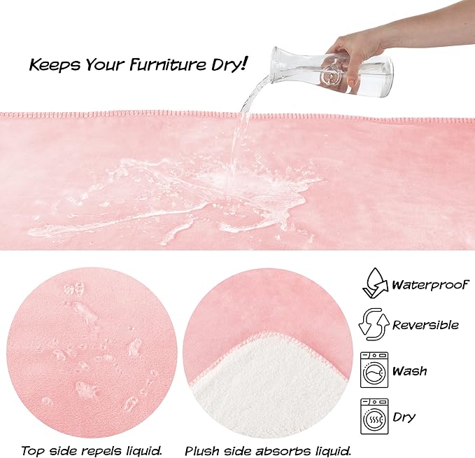 Waterproof Pet Blanket - 30x40-Inch Reversible Sherpa Fleece Throw Protects Couches, Cars, and Beds from Spills, Stains, and Fur by PETMAKER (Pink)