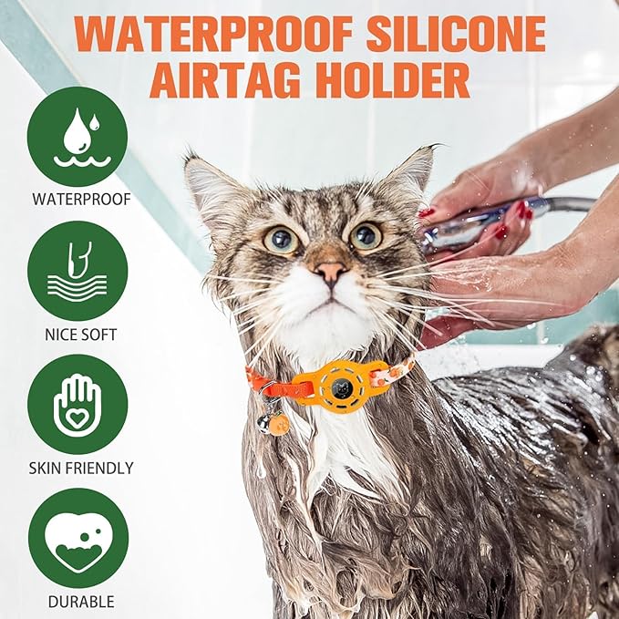 BINGPET AirTag Cat Collar with Bells, Upgraded Safety Elastic Cat Collar with Airtag Cat Collar Holder, Anti-Lost Cat Collars for Girl Boy Cats, Anti-Suffocation Kitty Puppy Collars