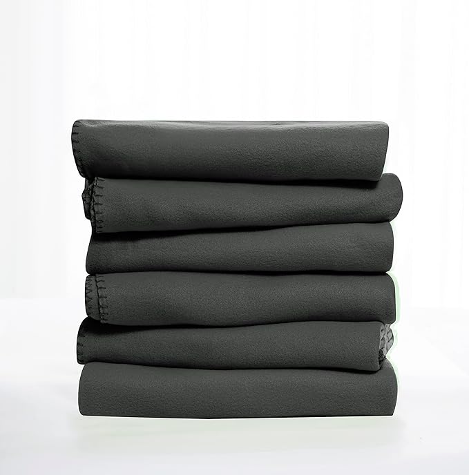 Fleece Throw Blanket Set Bulk for Travel Kids Outdoor Wedding Pet (Black Grey, Pack of 6 50x60 Inches)