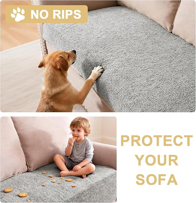 H.VERSAILTEX Non Slip Pet Couch Cover Chenille Dog Bed Protector Thick Soft Sofa Slipcover Pet Friendly Washable Couch Cushion Covers for Pets (52" x 82", Dove)