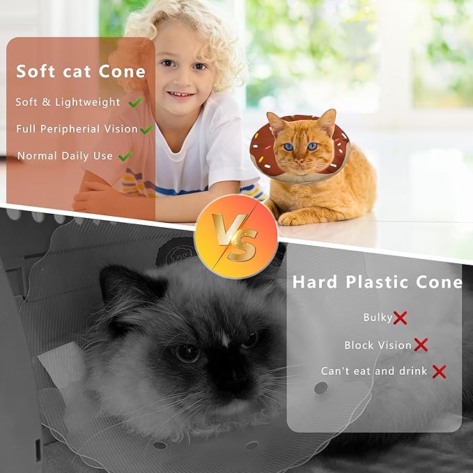 Cat Cone Collar Soft, Adjustable Cat Recovery Collar Kitten Cones to Stop Licking, Cute Donut E Collar After Surgery, Cats Neck Pillow Cone Elizabethan Cones of Shame(Waterproof Brown, Medium)