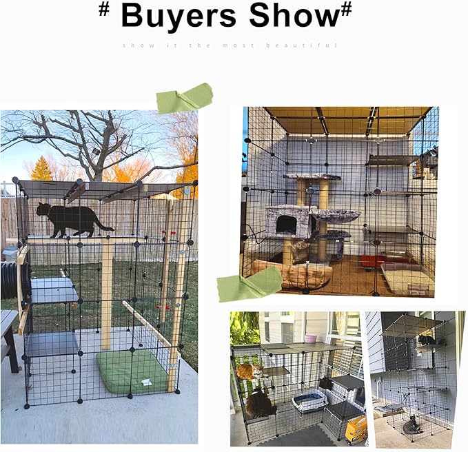 Oneluck 41 Inch Catio Outdoor Cat Enclosure with Super Large Enter Door, Balcony Cat Playpen with Platforms,DIY Outside Cat Patio Large Exercise Place Ideal for 1-3 Cats