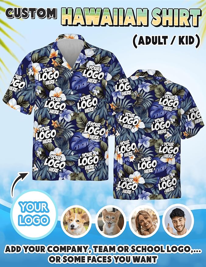 Custom Hawaiian Shirt with Face Photo Picture for Men Women Kids Youth Adult, Tropical Personalized Hawaiian Shirts Gift